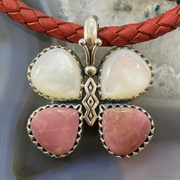 Carolyn Pollack Jewelry - Carolyn Pollack Southwestern Style Sterling Mother of Pearl & Rhodonite Pendant